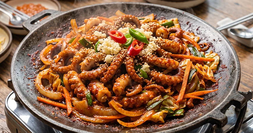 Stir-fried Octopus on Hot Iron Plate | 낙지철판볶음