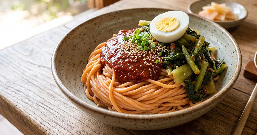 Spicy Noodles with Young Summer Radish Kimchi | 열무비빔국수
